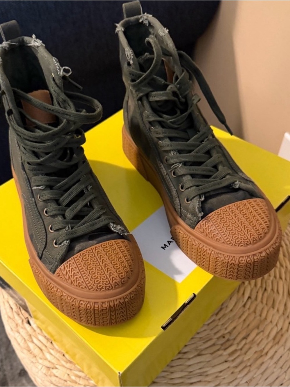 Marc Jacobs Olive Green High-Top Canvas Sneakers with matching bag